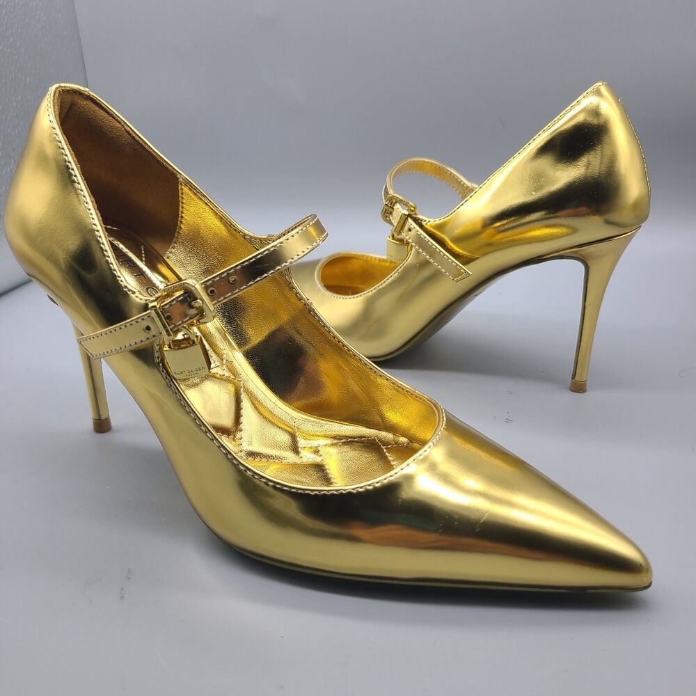 Kurt Geiger women Heels  pumps MJ gold leather stiletto pointed toe 7. 5/ 38 New